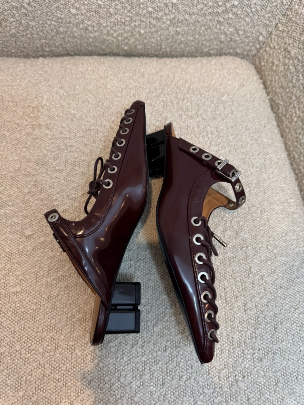 GANNI Burgundy Eyelets 35 lace-up mules - Picture 11 of 12